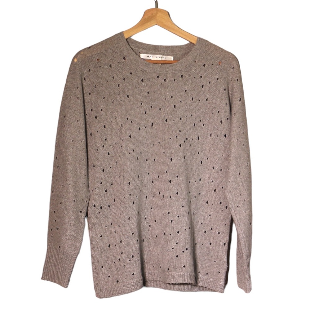 Max Studio sweater Crewneck wool blend gray lightweight Women’s Size M